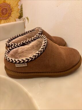BearPaw Kids Tan Suede Cozy Slip-On Slippers